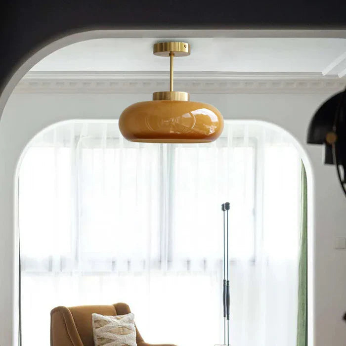 Vintage 11" Semi-Flush Ceiling Light with Orange Dome Shade
