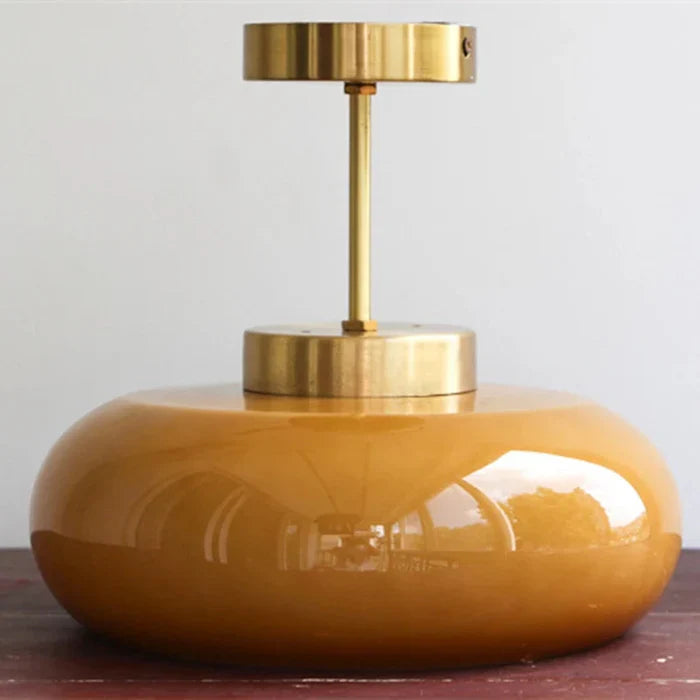 Vintage 11" Semi-Flush Ceiling Light with Orange Dome Shade