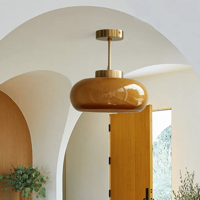 Vintage 11" Semi-Flush Ceiling Light with Orange Dome Shade