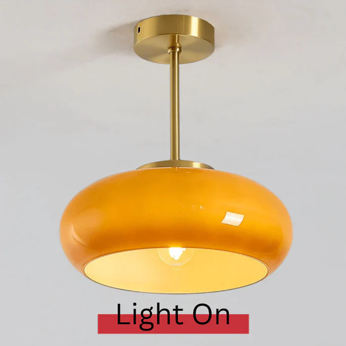 Vintage 11" Semi-Flush Ceiling Light with Orange Dome Shade