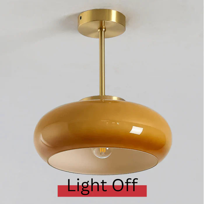 Vintage 11" Semi-Flush Ceiling Light with Orange Dome Shade