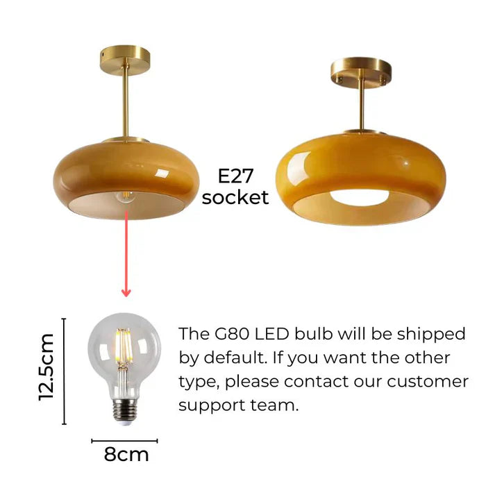 Vintage 11" Semi-Flush Ceiling Light with Orange Dome Shade