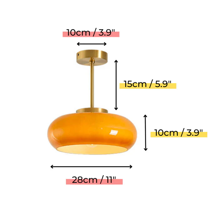 Vintage 11" Semi-Flush Ceiling Light with Orange Dome Shade