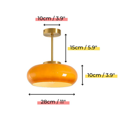 Vintage 11" Semi-Flush Ceiling Light with Orange Dome Shade