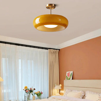 Vintage 11" Semi-Flush Ceiling Light with Orange Dome Shade