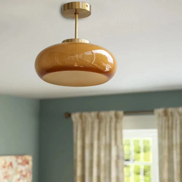 Vintage 11" Semi-Flush Ceiling Light with Orange Dome Shade