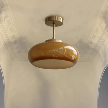 Vintage 11" Semi-Flush Ceiling Light with Orange Dome Shade
