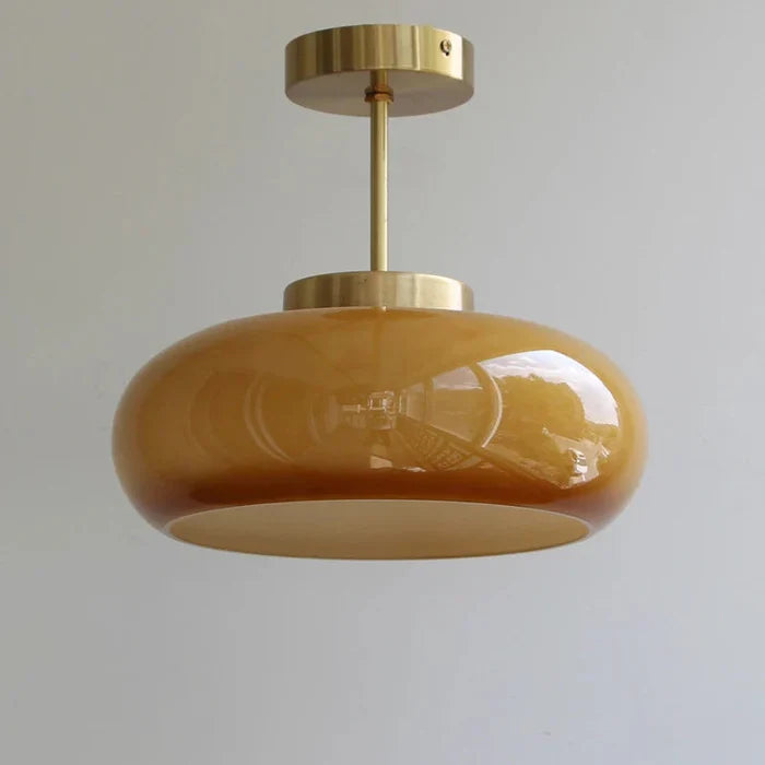 Vintage 11" Semi-Flush Ceiling Light with Orange Dome Shade